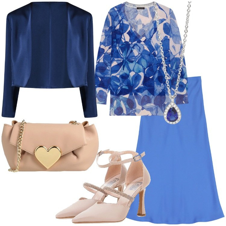 Outfit donna - Gonne midi per la primavera. Stile Romantica per Cerimonia. Abbinamento con borse a tracolla, collane, bolero, gonne longuette, maglieria, décolleté.