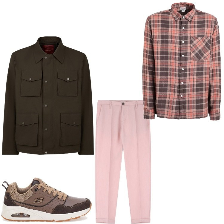 Outfit uomo - Quadretti pink. Stile Casual per Tutti i giorni. Abbinamento con camicie, pantaloni, sneakers, giacche.