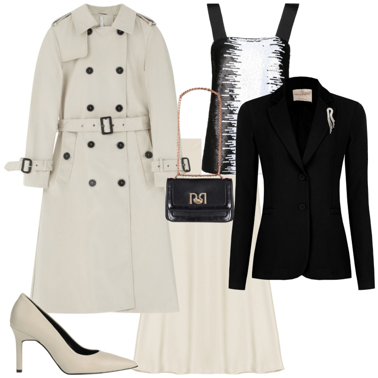 Outfit donna - Total look #2078877. Stile Bon Ton per Serata fuori. Abbinamento con décolleté, top, blazer, borse a tracolla, gonne longuette, trench.