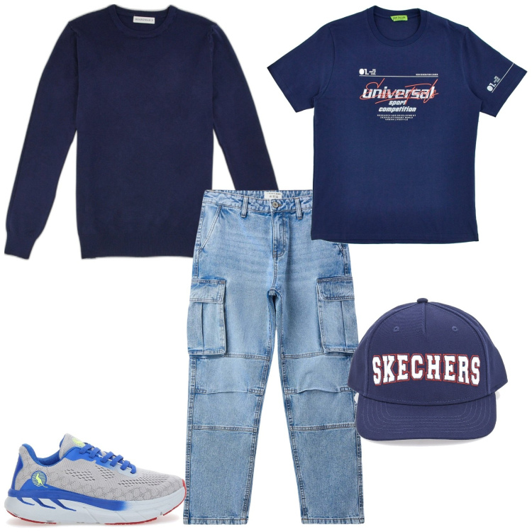 Outfit uomo - Saturday. Stile Casual per Tutti i giorni. Abbinamento con jeans, cappelli, sneakers, t-shirt, pullovers.