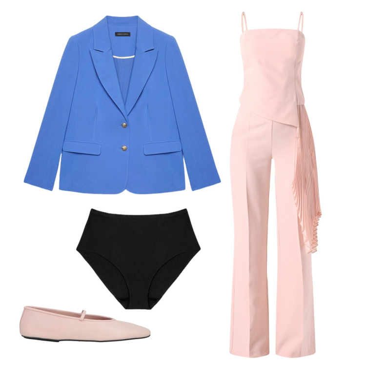 Outfit donna - Giacca azzurra. Stile Preppy per Cerimonia. Abbinamento con ballerine, tute, blazer, culotte.