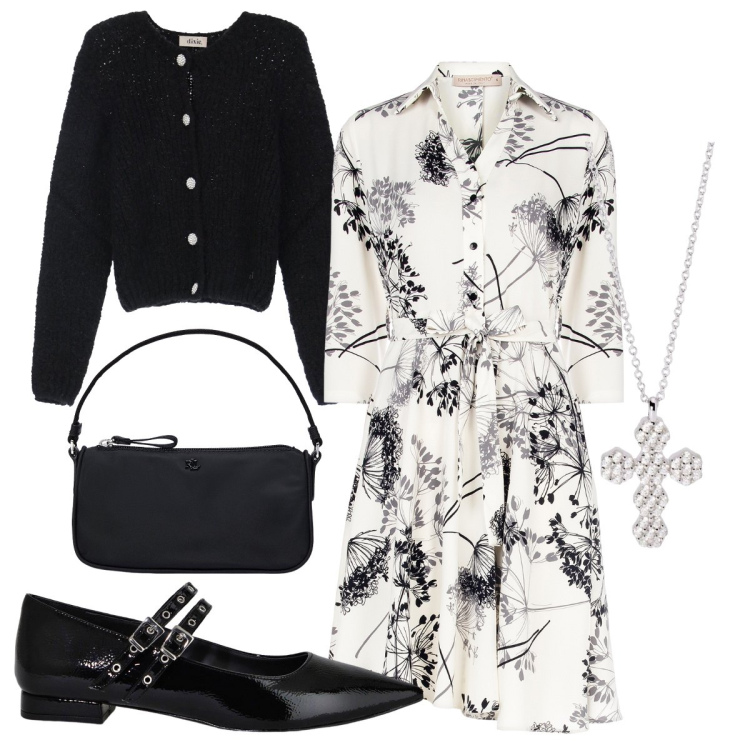 Outfit donna - Total look #2078982. Stile Glamour per Tutti i giorni. Abbinamento con cardigans, ballerine, ciondoli, vestiti chemisier, pochette.