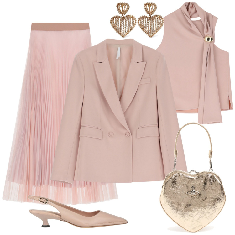 Outfit donna - Total look #2079008. Stile Glamour per Cerimonia. Abbinamento con décolleté, gonne lunghe, blazer, top, pochette, orecchini.
