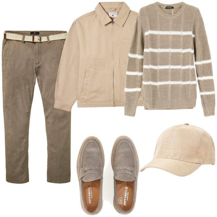 Outfit uomo - Total look #2079110. Stile Casual per Tutti i giorni. Abbinamento con pantaloni chino, cappelli, giacche, maglieria, scarpe stringate.