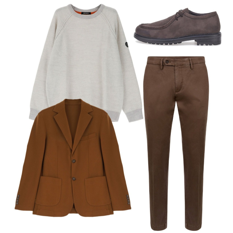 Outfit uomo - Biscotto. Stile Trendy per Tutti i giorni. Abbinamento con pullovers, giacche, scarpe stringate, pantaloni chino.