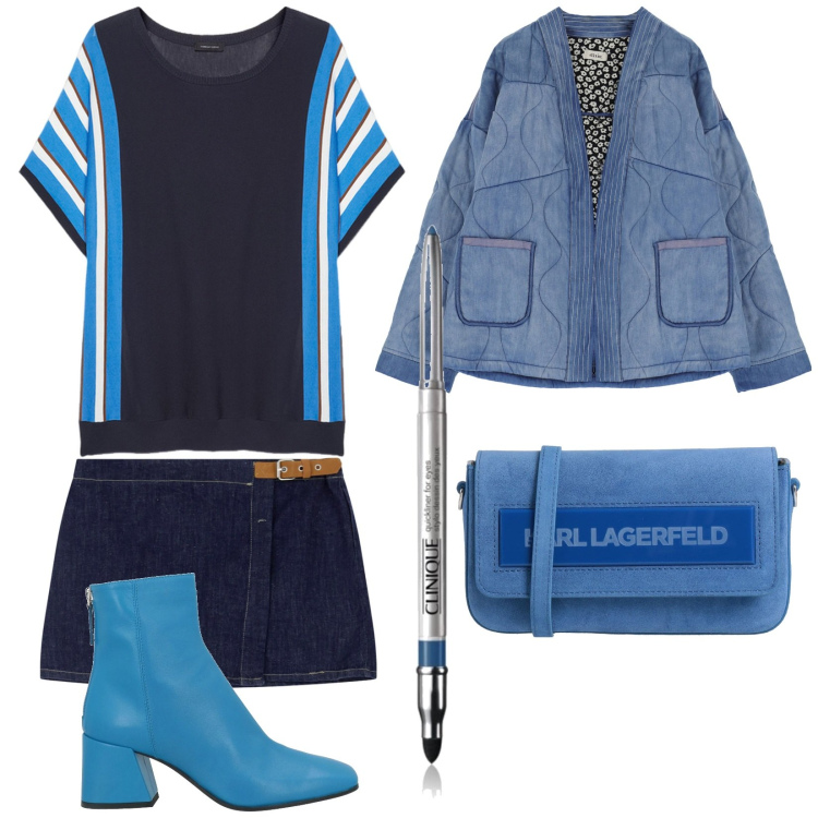Outfit donna - Pronta per la Primavera?. Stile Trendy per Tutti i giorni. Abbinamento con borse a tracolla, stivaletti, eyeliner, minigonne, blazer, maglieria.