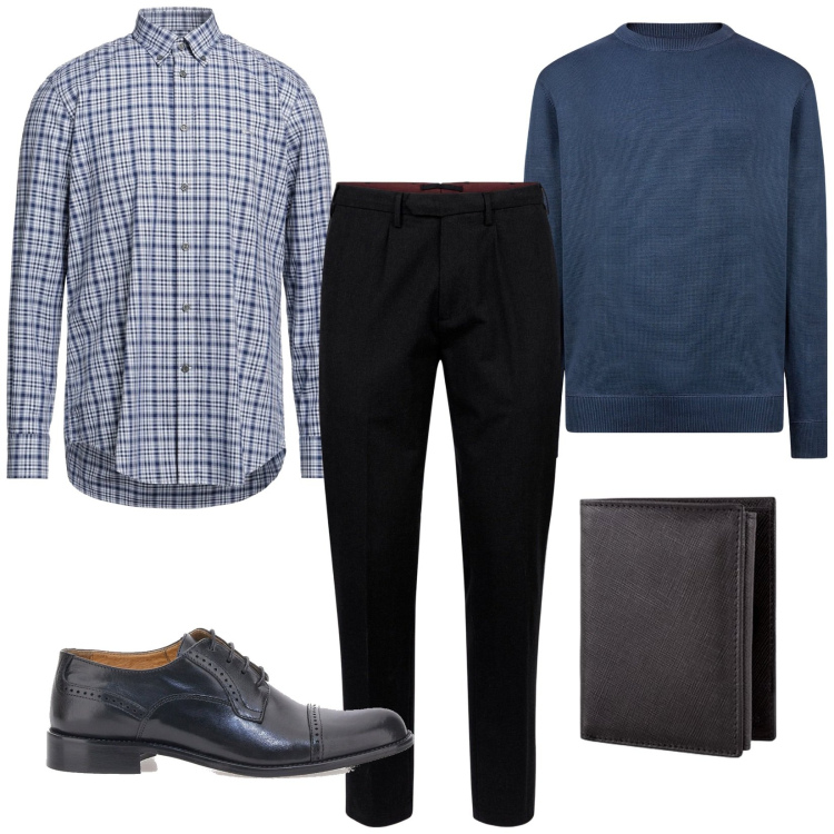 Outfit uomo - Total look #2079162. Stile Business/Elegante per Ufficio. Abbinamento con camicie, scarpe stringate, maglieria, pantaloni, portafogli.