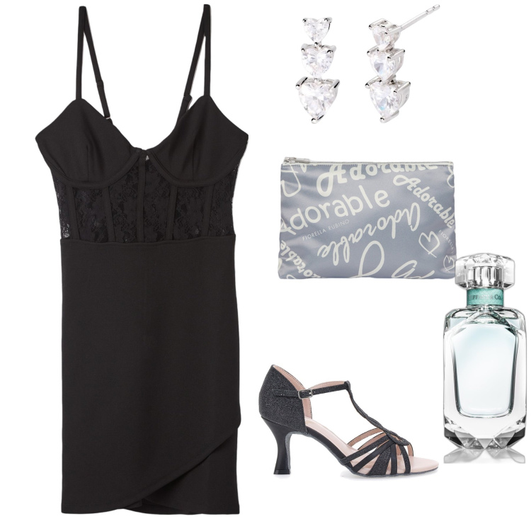 Outfit donna - Le donne sono adorabili. Stile Glamour per Serata fuori. Abbinamento con profumi, vestiti a tubino, orecchini, décolleté, pochette.