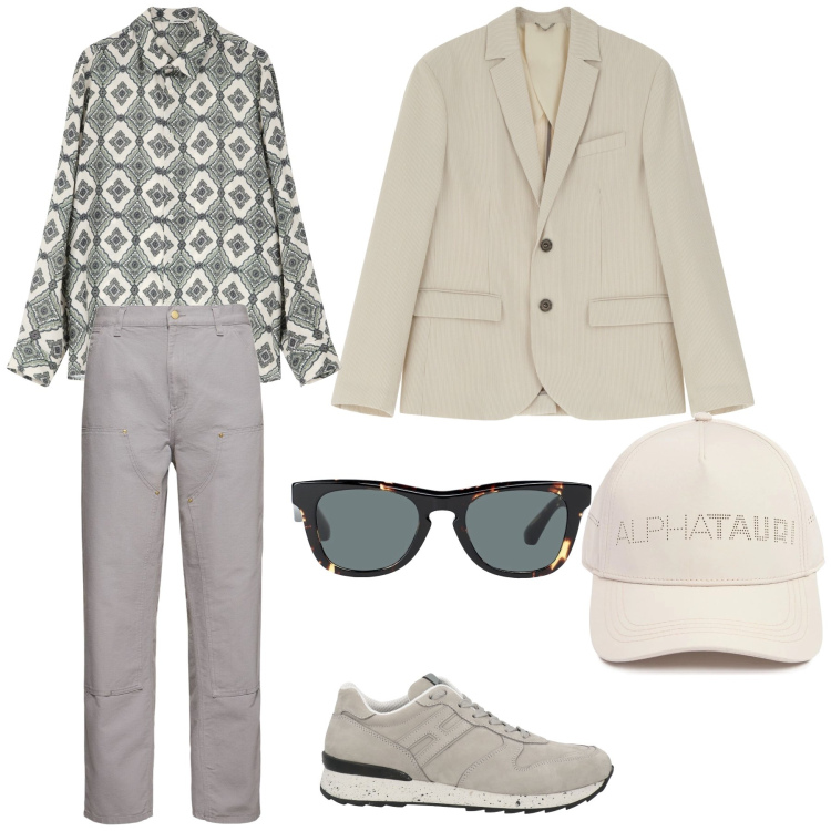 Outfit uomo - Sportivo in città. Stile Urban per Tutti i giorni. Abbinamento con sneakers, occhiali da sole, camicie, giacche, pantaloni, cappelli.