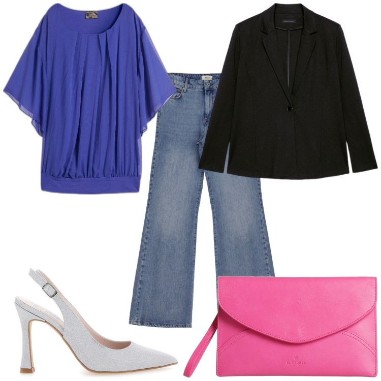 Outfit donna - Total look #2079215. Stile Trendy per Tutti i giorni. Abbinamento con bluse, borse a mano, jeans, blazer, décolleté.