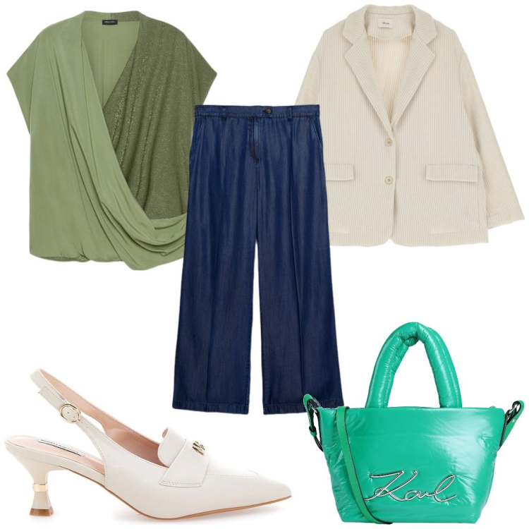 Outfit donna - Total look #2079277. Stile Trendy per Tutti i giorni. Abbinamento con borse a mano, blazer, décolleté, jeans, bluse.