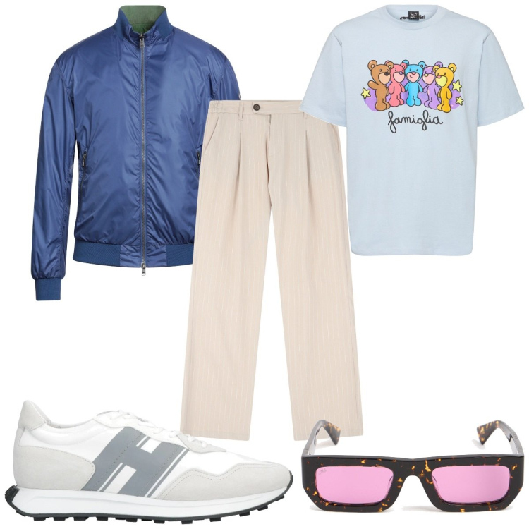 Outfit uomo - Total look #2079285. Stile Trendy per Tutti i giorni. Abbinamento con sneakers, giacche, pantaloni, t-shirt, occhiali da sole.