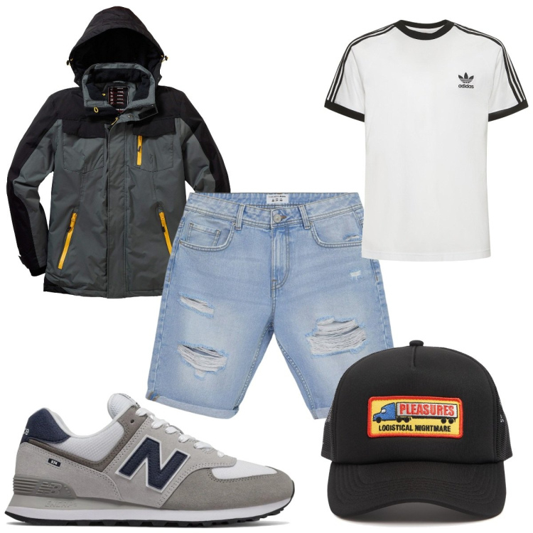 Outfit uomo - Total look #2079286. Stile Trendy per Tutti i giorni. Abbinamento con giacche, bermuda, sneakers, t-shirt, cappelli.