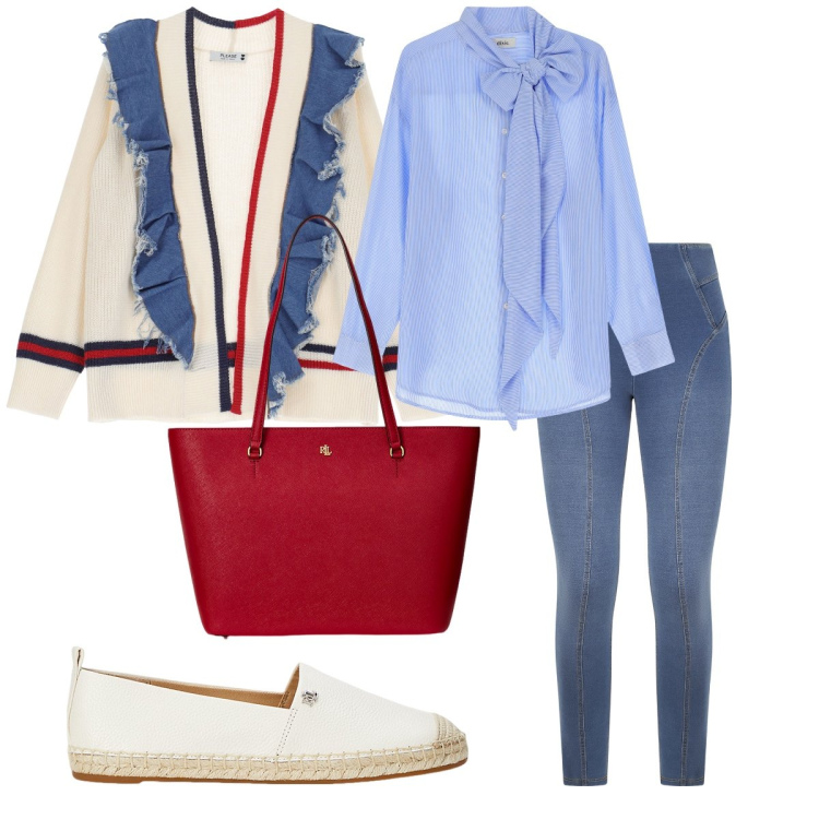 Outfit donna - Comodamente di classe. Stile Casual chic per Scuola/Università. Abbinamento con cardigans, jeggings, camicie, borse tote, espadrillas.