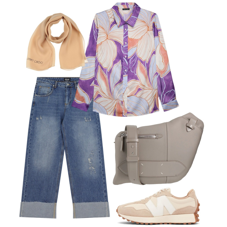 Outfit donna - 8 marzo - Shaimaa Al Sabbagh. Stile Casual per Tutti i giorni. Abbinamento con sciarpe, borse a tracolla, sneakers, jeans dritti, camicie.