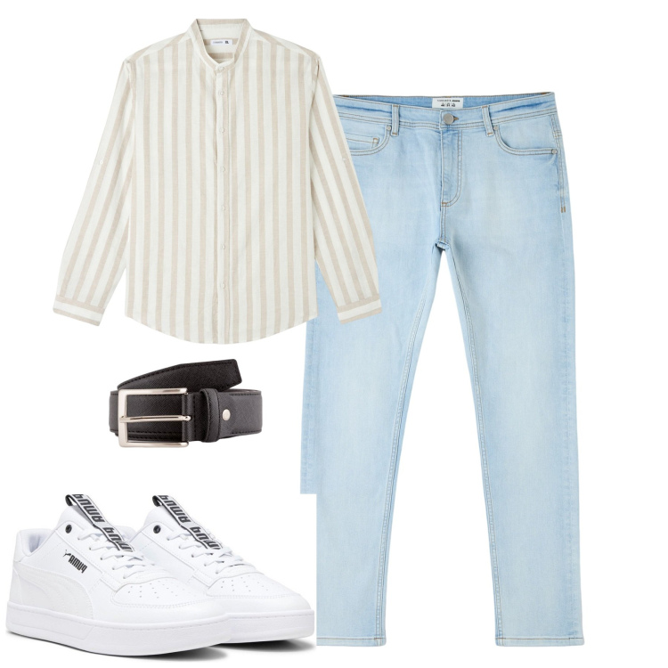 Outfit uomo - La coreana sui jeans. Stile Trendy per Tutti i giorni. Abbinamento con jeans skinny, camicie, sneakers, cinture.