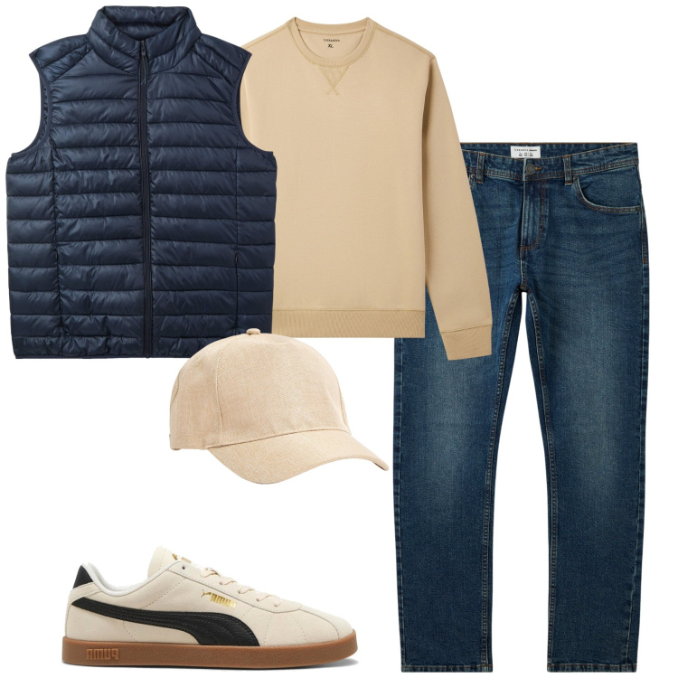 Outfit uomo - Primavera. Stile Casual per Tutti i giorni. Abbinamento con jeans, piumini, felpe, cappelli, sneakers.