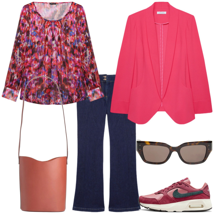 Outfit donna - Bluse fluide e romantiche. Stile Casual chic per Tutti i giorni. Abbinamento con occhiali da sole, borse a mano, sneakers, bluse, blazer, jeans.
