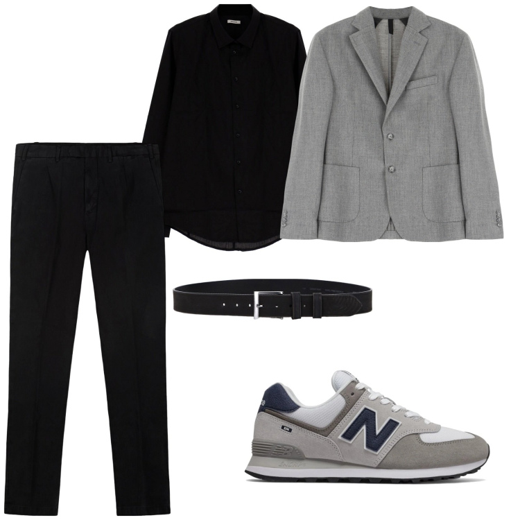 Outfit uomo - Sportivo con la giacca. per Ufficio. Abbinamento con sneakers, camicie, giacche, cinture, pantaloni.