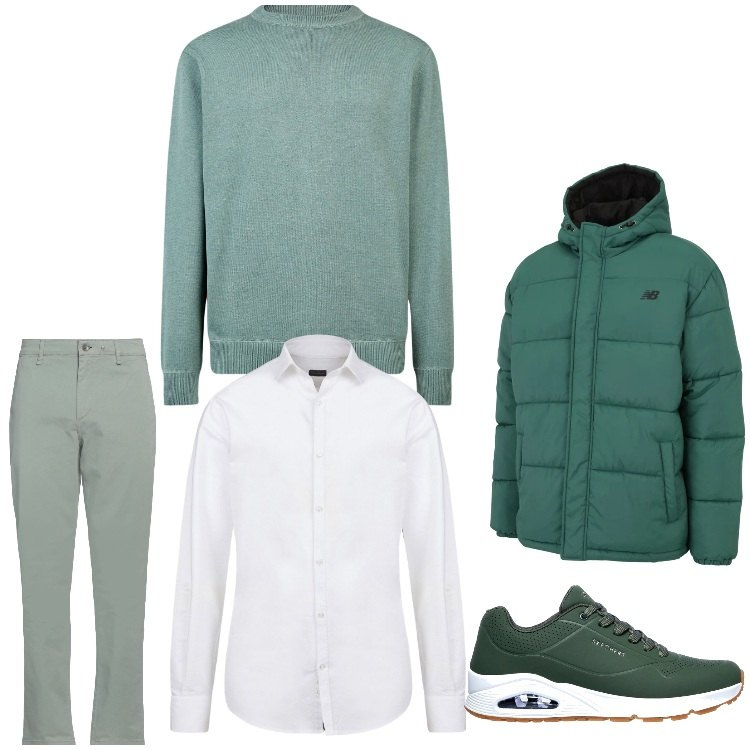 Outfit uomo - Verde primavera. Stile Casual per Tutti i giorni. Abbinamento con pantaloni, piumini, sneakers, maglieria, camicie.