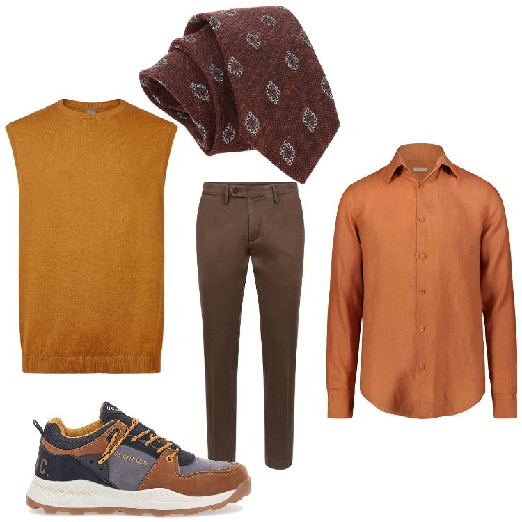 Outfit uomo - Super papa´. Stile Business/Elegante per Serata speciale. Abbinamento con cravatte, gilet, pantaloni chino, sneakers, camicie.