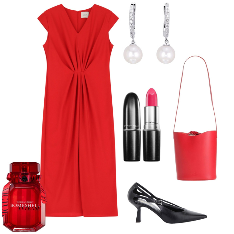 Outfit donna - Lady over 60. Stile Chic per Serata fuori. Abbinamento con borse a mano, profumi, rossetti, orecchini, vestiti midi/longuette, décolleté.