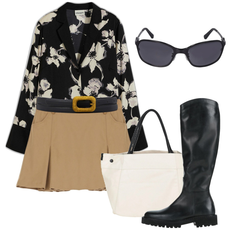 Outfit donna - Mini a marzo. Stile Urban per Tutti i giorni. Abbinamento con bluse, stivali, borse a mano, minigonne, cinture, occhiali da sole.