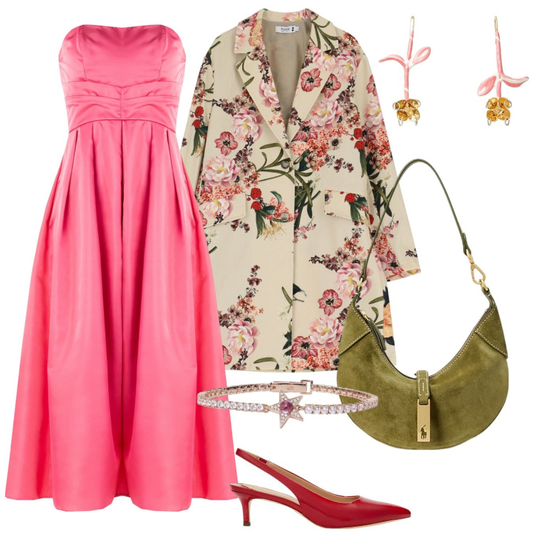 Outfit donna - Primavera. Stile Romantica per Cerimonia. Abbinamento con orecchini, braccialetti, vestiti midi/longuette, trench, borse a spalla, décolleté.
