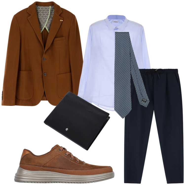 Outfit uomo - Dinamico. Stile Business/Elegante per Ufficio. Abbinamento con cravatte, pantaloni, giacche, camicie, portafogli, scarpe stringate.