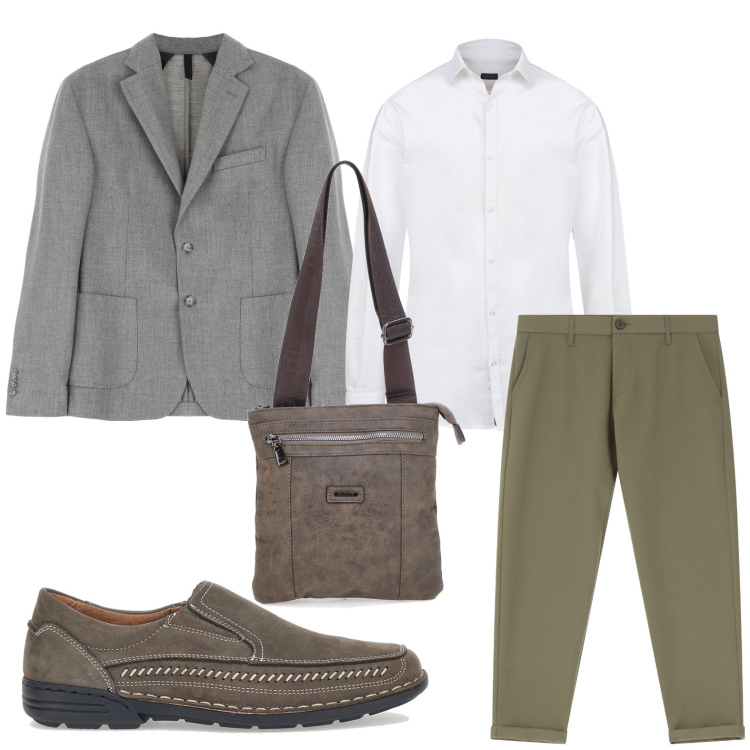 Outfit uomo - Il blazer vince sempre. Stile Trendy per Ufficio. Abbinamento con pantaloni chino, giacche, portafogli, scarpe stringate, camicie.