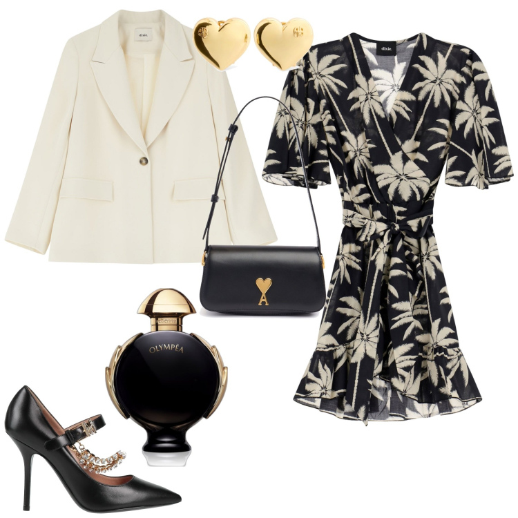 Outfit donna - Cerimonia evento serata. Stile Chic per Serata fuori. Abbinamento con décolleté, profumi, vestiti corti, blazer, borse a spalla, orecchini.