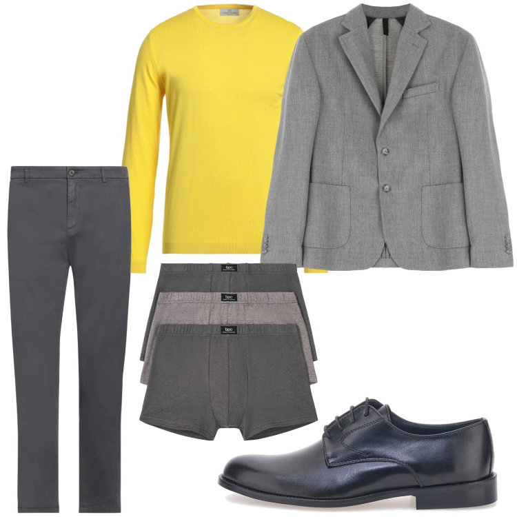 Outfit uomo - Il pull solare. Stile Urban per Ufficio. Abbinamento con boxer, pullovers, pantaloni, giacche, scarpe stringate.