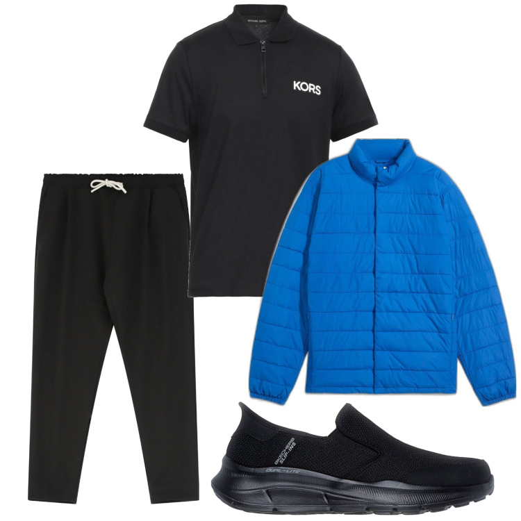 Outfit uomo - La giacca blu oceano. Stile Trendy per Sport. Abbinamento con giacche, polo, pantaloni, sneakers.