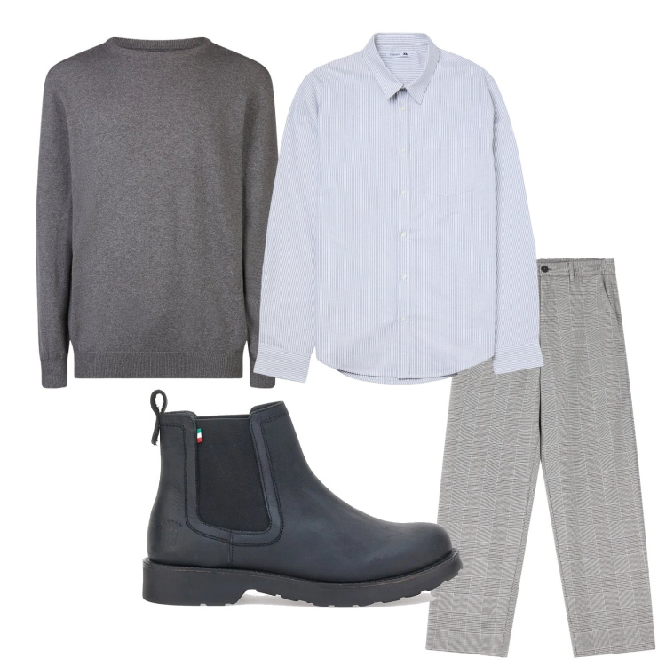 Outfit uomo - Il pantalone grigio ghiaccio. Stile Urban per Ufficio. Abbinamento con camicie, pantaloni, stivali e stivaletti, maglieria.