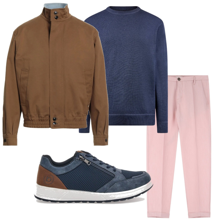 Outfit uomo - Lievemente rosato. Stile Trendy per Tutti i giorni. Abbinamento con giacche, pantaloni, maglieria, sneakers.