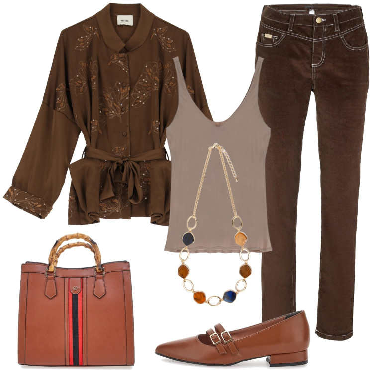 Outfit donna - Look da ufficio. Stile Casual per Ufficio. Abbinamento con pantaloni, blazer, canottiere, borse a tracolla, collane, ballerine.