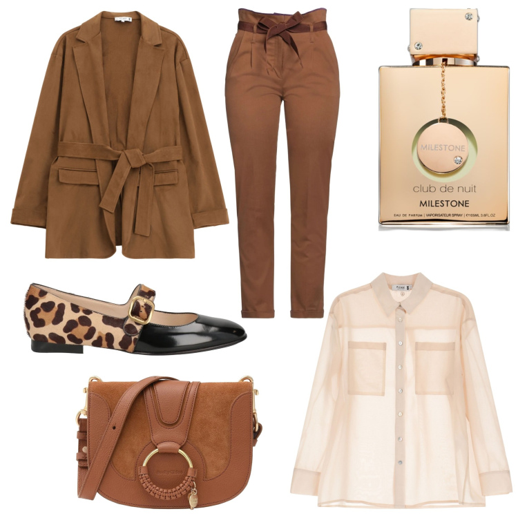 Outfit donna - Total look #2079621. Stile Casual chic per Ufficio. Abbinamento con pantaloni, ballerine, borse a tracolla, profumi, camicie, blazer.