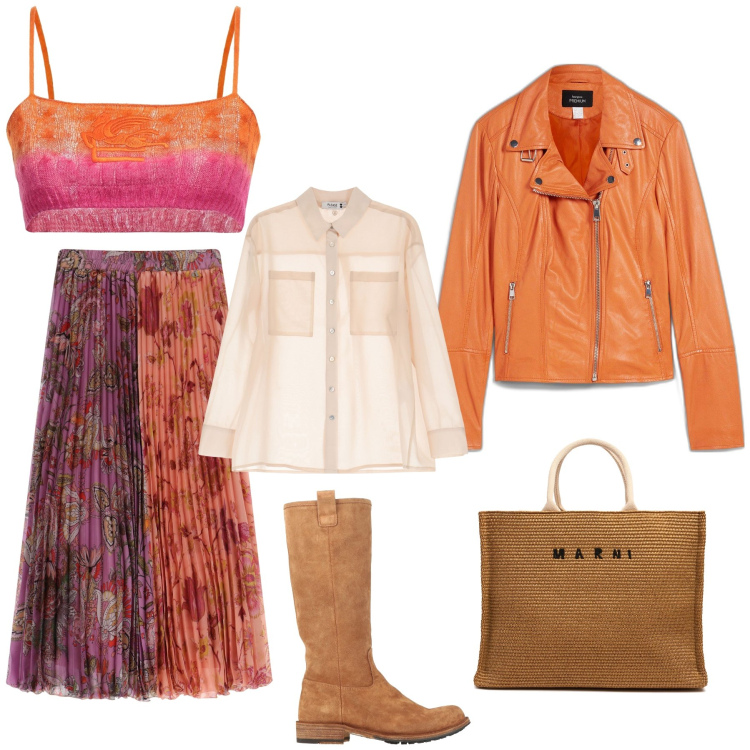 Outfit donna - Voglia di colore. Stile Sporty chic per Tutti i giorni. Abbinamento con blazer, top, stivali, camicie, gonne longuette, shopping bag.