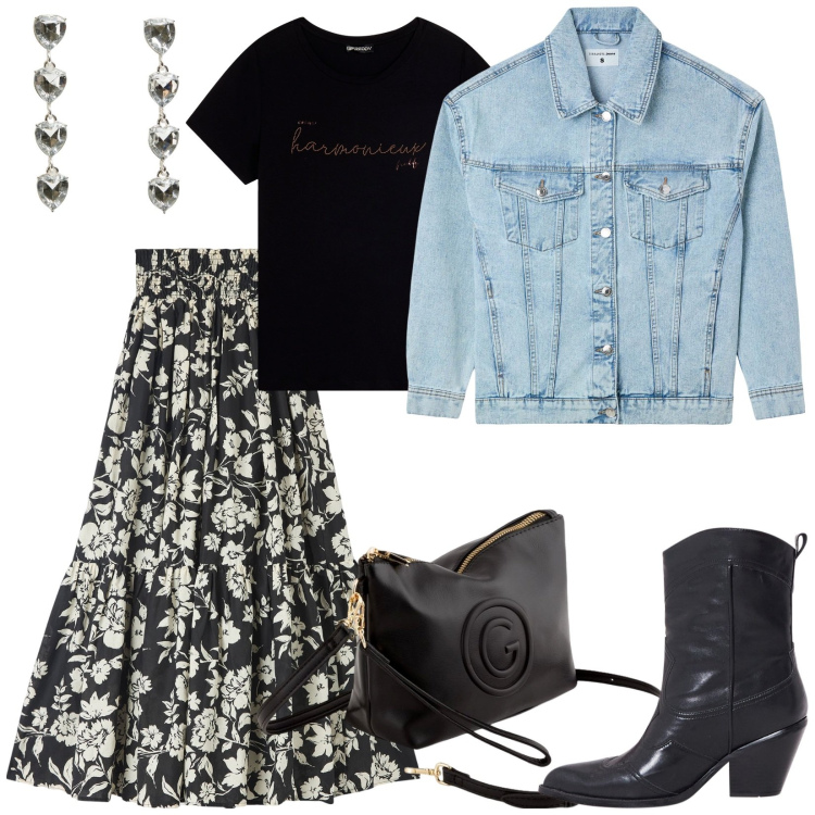 Outfit donna - Boho quanto basta. Stile Boho per Tutti i giorni. Abbinamento con gonne lunghe, orecchini, cappotti, stivaletti texani, t-shirt, valigie.