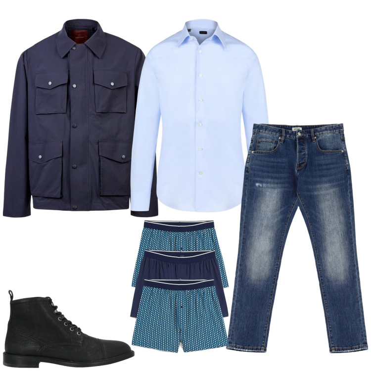 Outfit uomo - Thursday. Stile Casual per Tutti i giorni. Abbinamento con stivali e stivaletti, boxer, jeans dritti, camicie, giacche.