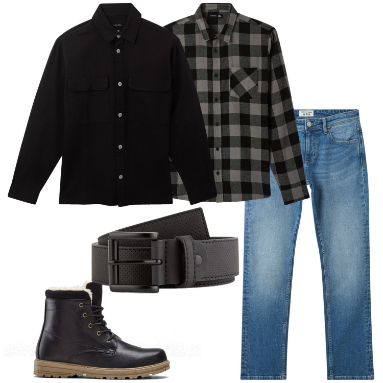 Outfit uomo - Country. Stile Casual per Tutti i giorni. Abbinamento con stivali e stivaletti, jeans, cappotti, camicie, cinture.