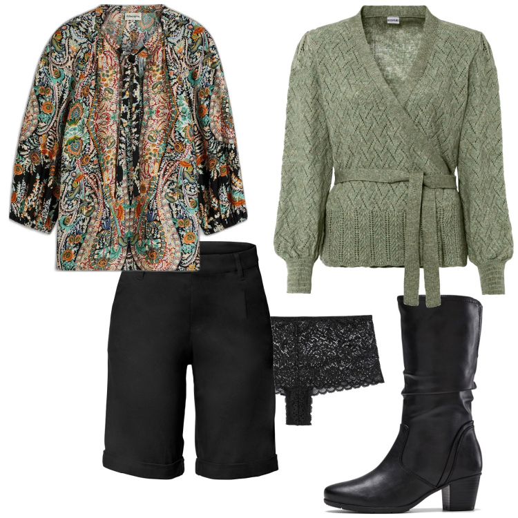 Outfit donna - Bonprix. Stile Trendy per Serata fuori. Abbinamento con maglieria, bermuda, stivali, bluse, culotte.