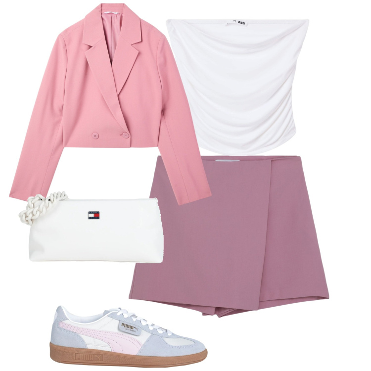 Outfit donna - Terranova. Stile Preppy per Tutti i giorni. Abbinamento con borse a mano, sneakers, blazer, minigonne, top.