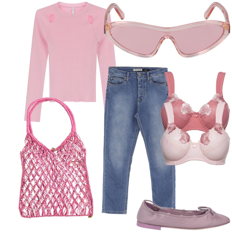 Outfit donna - Sweet sunday morning. Stile Casual chic per Tutti i giorni. Abbinamento con reggiseni, borse a mano, ballerine, jeans, maglieria, occhiali da sole.