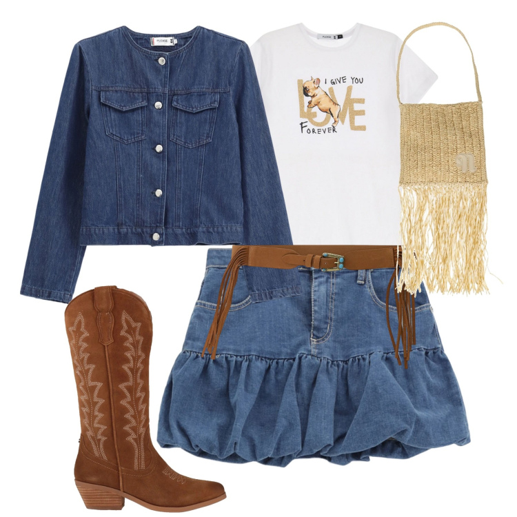 Outfit donna - City. Stile Casual per Tutti i giorni. Abbinamento con stivali, borse a spalla, minigonne, t-shirt, blazer, cinture.