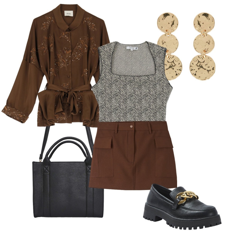 Outfit donna - Primavera boho. Stile Boho per Tutti i giorni. Abbinamento con borse tote, gonne, mocassini, top, blazer, orecchini.