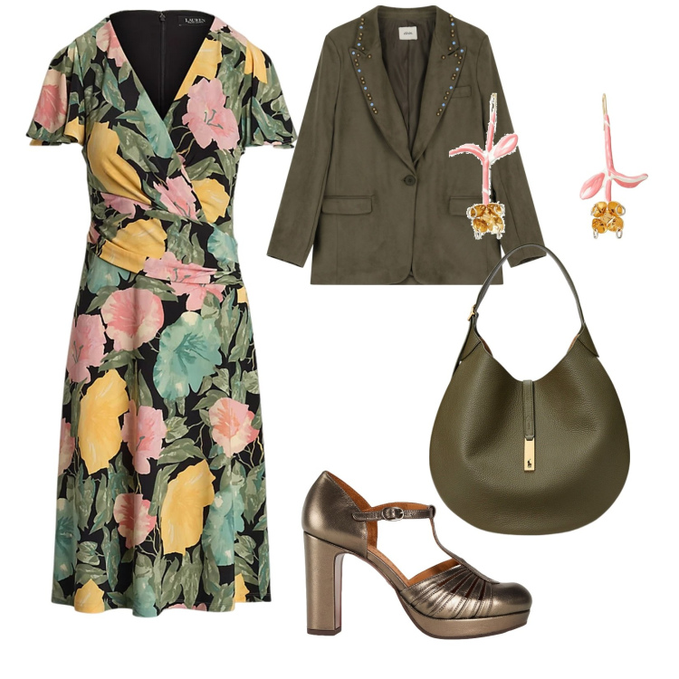 Outfit donna - L\'abito incrociato. per Ufficio. Abbinamento con décolleté, orecchini, blazer, vestiti midi/longuette, borse a spalla.