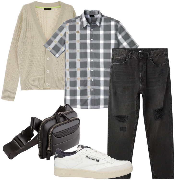 Outfit uomo - La camicia a quadri. Stile Casual per Tutti i giorni. Abbinamento con camicie a manica corta, sneakers, jeans strappati, cardigans, borse sportive.