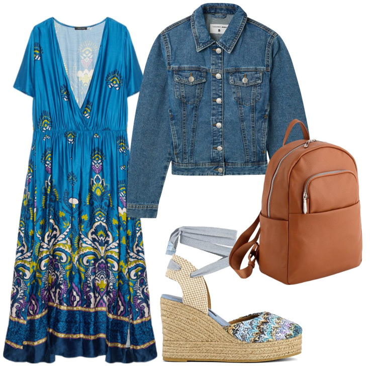 Outfit donna - Passeggiata in spiaggia. per Mare. Abbinamento con blazer, vestiti lunghi, sandali col tacco, zaini.