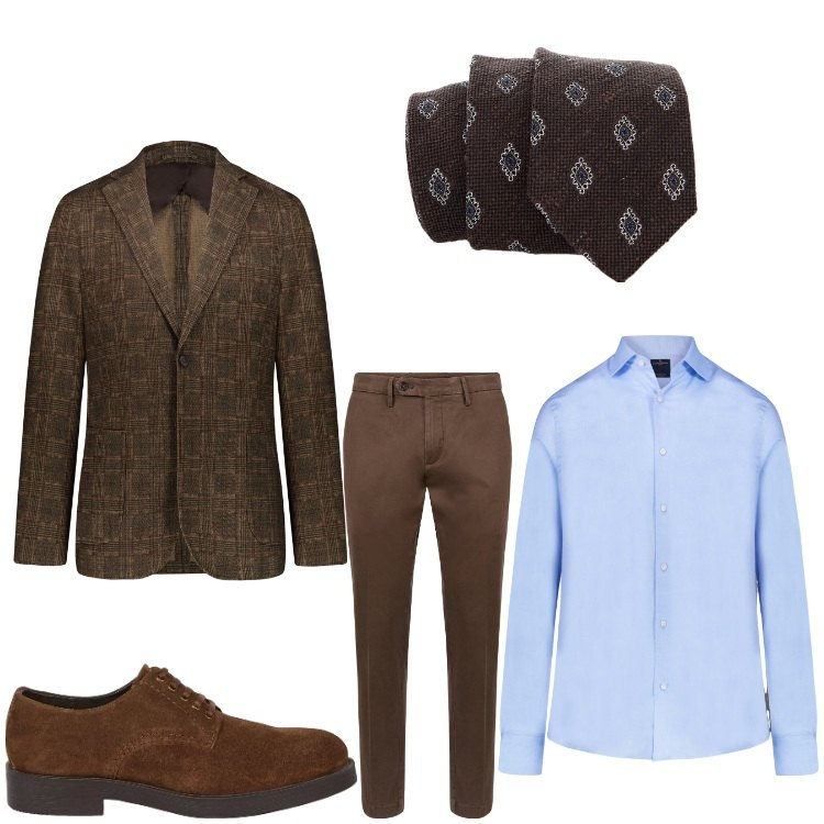 Outfit uomo - Stringate scamosciate. Stile Business/Elegante per Serata speciale. Abbinamento con cravatte, giacche, pantaloni chino, camicie, scarpe stringate.